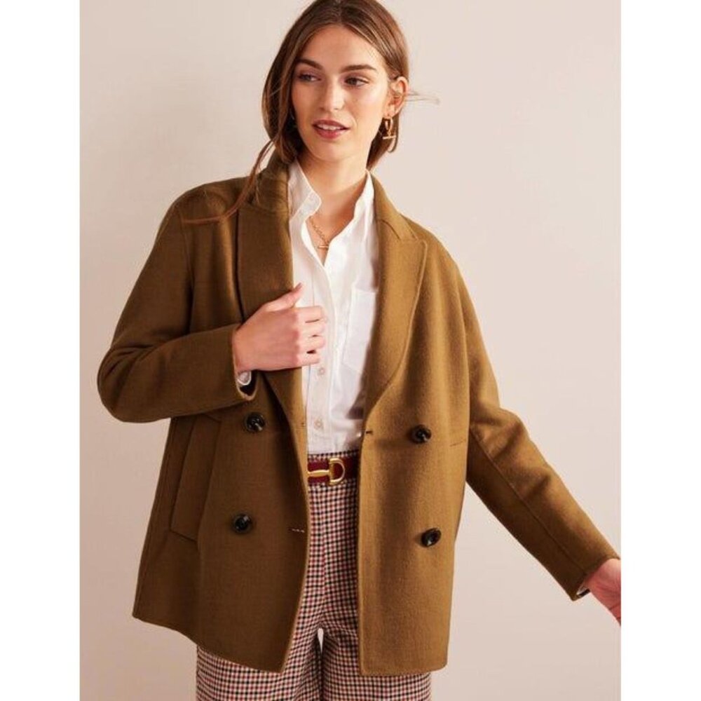 Boden Brown Pea Coat Wool‎ Blend Double Breasted Lightweight Size US 8R